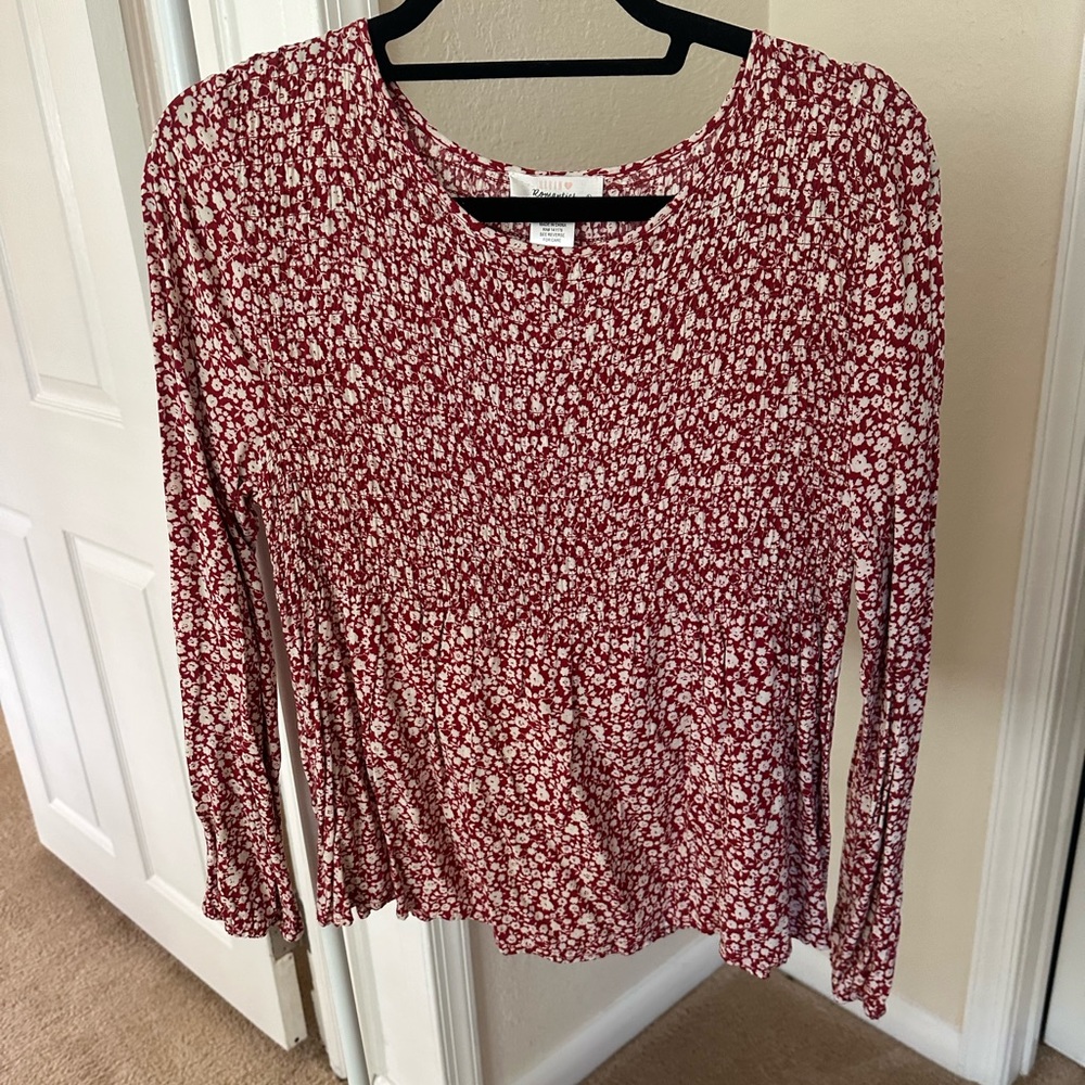 Long sleeve Smocked red floral top
